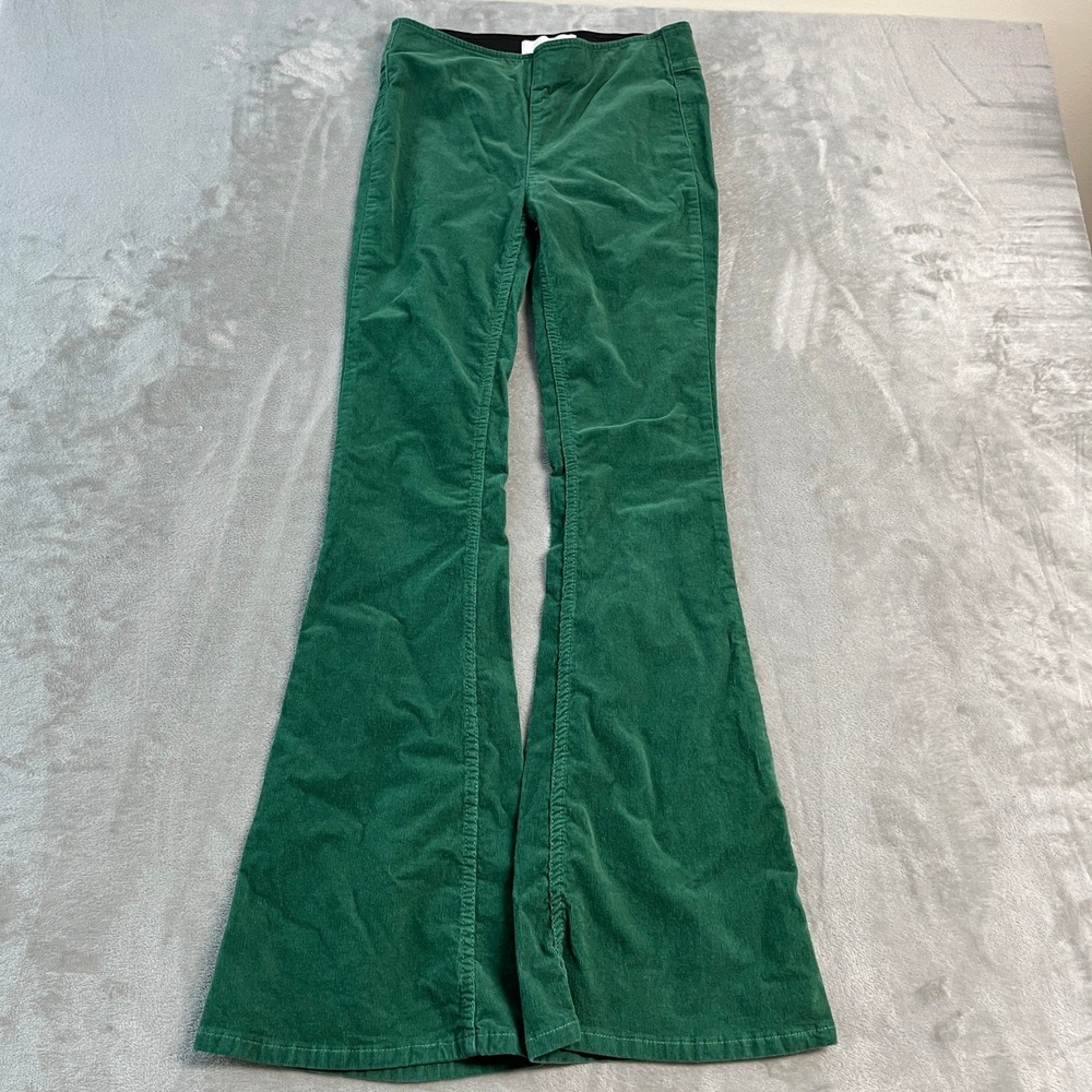 Newbury Kustom Womens Green Corduroy Flare Bell Bottom Pants Medium Boho EUC